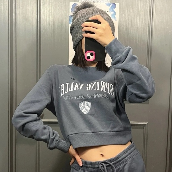 Spring Valley Gray Cropped Sweatshirt - Picture 1 of 7